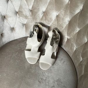 Michael Kors light tan sandal with wooden wedge heel